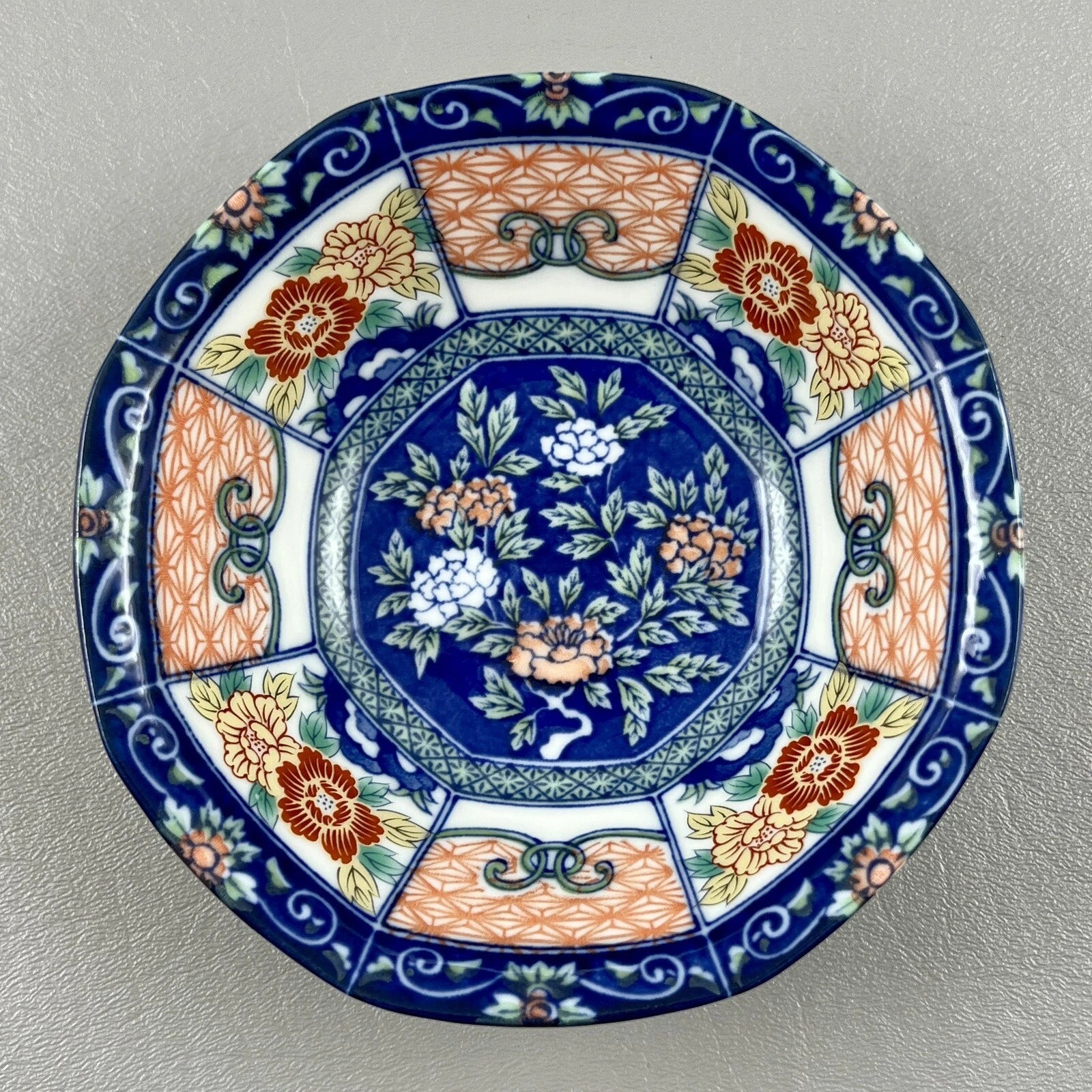 Vintage Hand Painted Octagonal Japanese Floral Rice Soup Bowl 5.25”