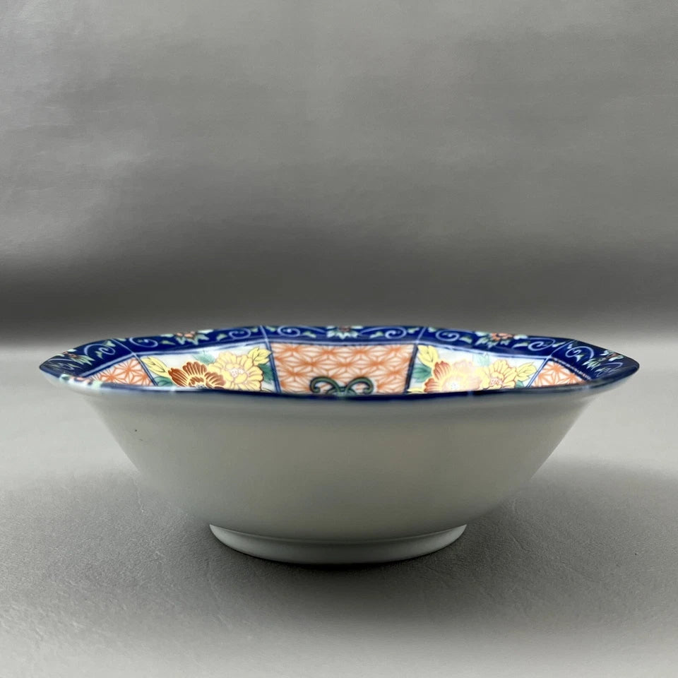 Vintage Hand Painted Octagonal Japanese Floral Rice Soup Bowl 5.25”