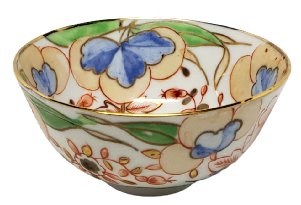 Vintage Y. T. Japanese Set of 8 Floral & Gold Rice Bowls Hand Painted Hong Kong
